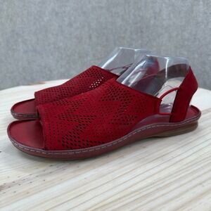Clarks Artisan Red Suede Laser Cut Perforated Slingback Flat Sandals Womens 10